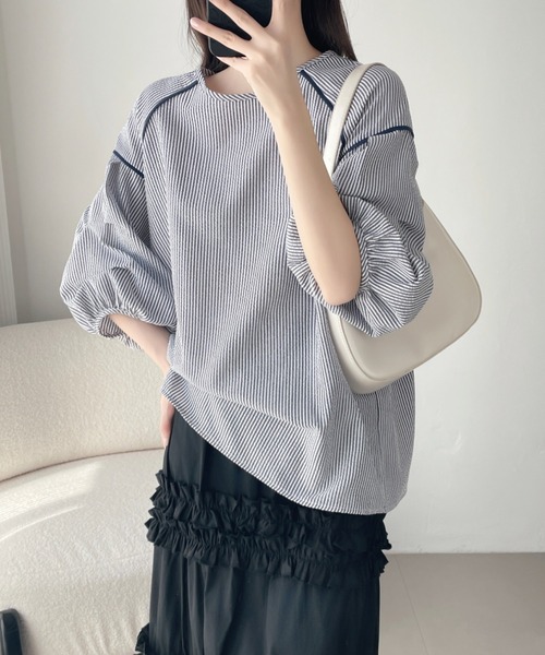 ABITOKYO(アビトーキョー)の「配色パイピングストライプブラウス(シャツ/ブラウス・レディース・ホワイト/ブラック/ブルー・M/L/XL)」の8枚目の写真