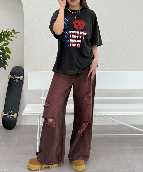 sedacle（セダクル）の「フラッグプリント加工Tシャツ（Tシャツ/カットソー・レディース・ブラック/アイボリー/レッド・SMALL/MEDIUM/LARGE）」の17枚目の写真