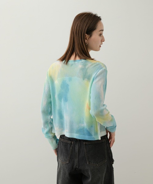 SENSE OF PLACE by URBAN RESEARCH（センスオブプレイスバイアーバンリサーチ）の「シアープリントクロップドカーディガン（カーディガン/ボレロ・レディース・ブルー系その他/ベージュ系その他・ONE）」の3枚目の写真