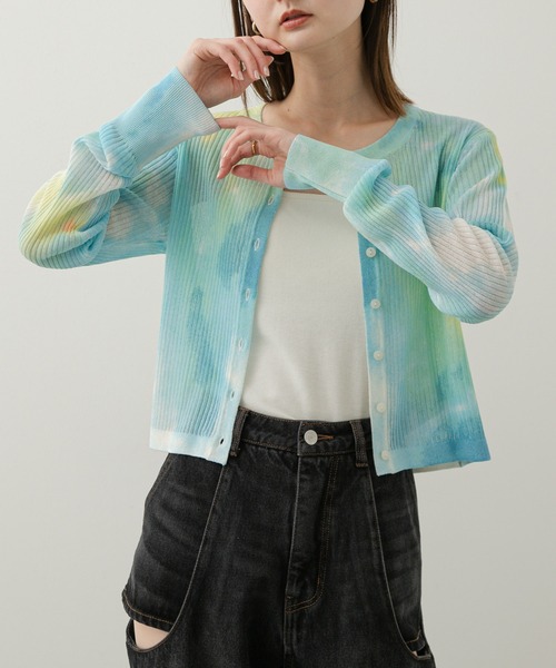 セール】シアープリントクロップドカーディガン（カーディガン