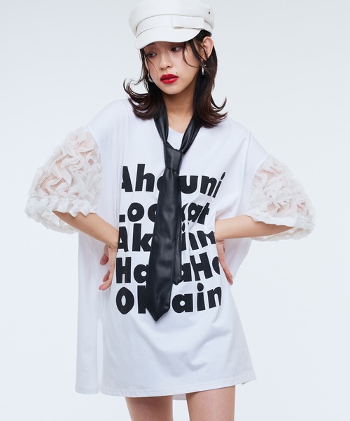 Narcissus(ナルシス)の「【Narcissus】ロゴアームフリルT(Tシャツ/カットソー・レディース・ホワイト/ブラック・FREE)」の1枚目の写真