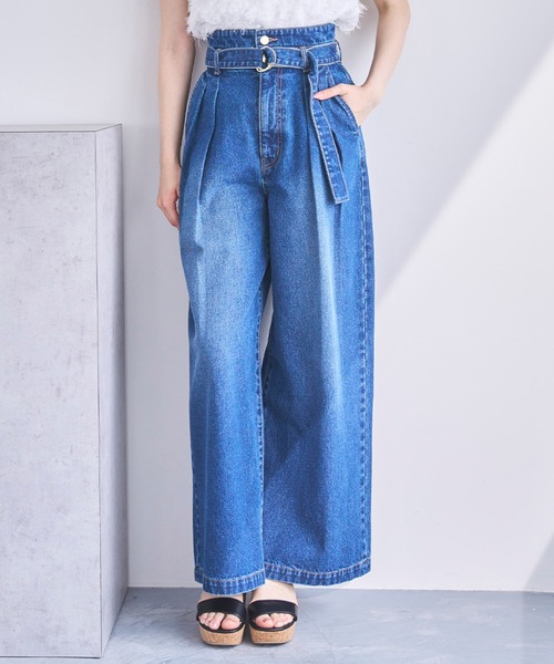 juda ダークブルー デニムワイドパンツ セール】2tuck wide denim / ツータックワイドデニム（デニム