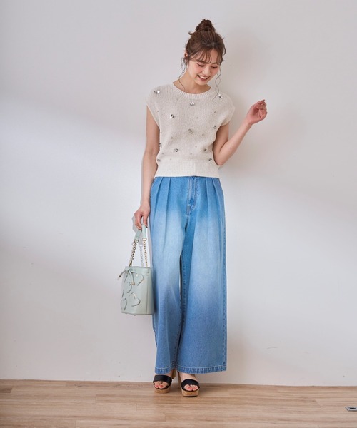 31 Sons de mode（トランテアン　ソン　ドゥ　モード）の「ベルト付きワイドデニムパンツ（デニムパンツ・レディース・インディゴブルー/サックスブルー・S/M）」の8枚目の写真