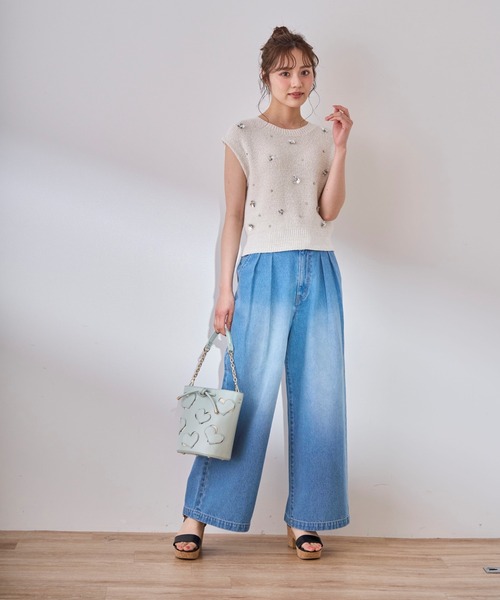 31 Sons de mode（トランテアン　ソン　ドゥ　モード）の「ベルト付きワイドデニムパンツ（デニムパンツ・レディース・インディゴブルー/サックスブルー・S/M）」の9枚目の写真