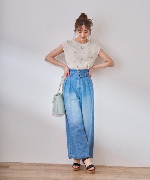 31 Sons de mode（トランテアン　ソン　ドゥ　モード）の「ベルト付きワイドデニムパンツ（デニムパンツ・レディース・インディゴブルー/サックスブルー・S/M）」の7枚目の写真