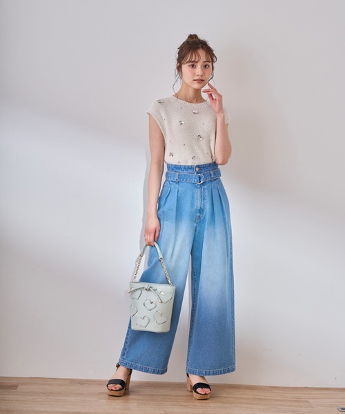 31 Sons de mode（トランテアン　ソン　ドゥ　モード）の「ベルト付きワイドデニムパンツ（デニムパンツ・レディース・インディゴブルー/サックスブルー・S/M）」の6枚目の写真