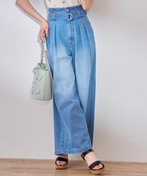 31 Sons de mode（トランテアン　ソン　ドゥ　モード）の「ベルト付きワイドデニムパンツ（デニムパンツ・レディース・インディゴブルー/サックスブルー・S/M）」の12枚目の写真