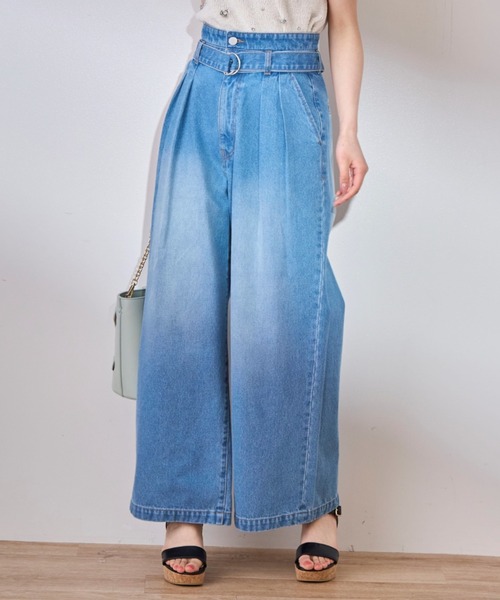 31 Sons de mode（トランテアン　ソン　ドゥ　モード）の「ベルト付きワイドデニムパンツ（デニムパンツ・レディース・インディゴブルー/サックスブルー・S/M）」の14枚目の写真