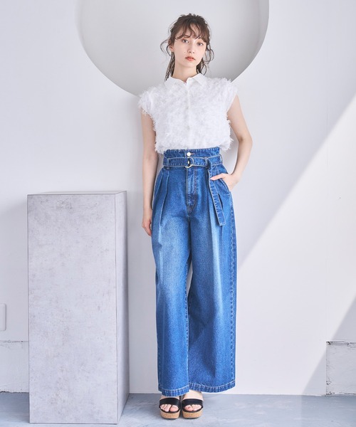 31 Sons de mode（トランテアン　ソン　ドゥ　モード）の「ベルト付きワイドデニムパンツ（デニムパンツ・レディース・インディゴブルー/サックスブルー・S/M）」の15枚目の写真