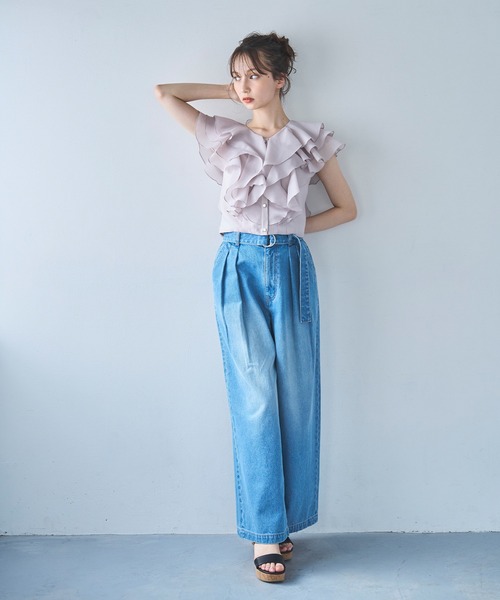 31 Sons de mode（トランテアン　ソン　ドゥ　モード）の「ベルト付きワイドデニムパンツ（デニムパンツ・レディース・インディゴブルー/サックスブルー・S/M）」の17枚目の写真