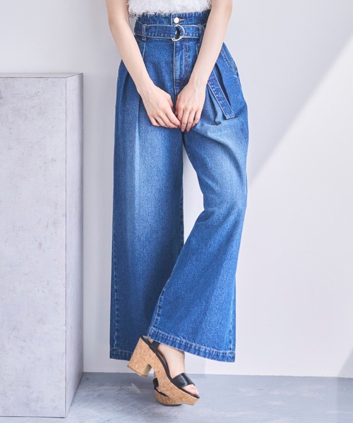 31 Sons de mode（トランテアン　ソン　ドゥ　モード）の「ベルト付きワイドデニムパンツ（デニムパンツ・レディース・インディゴブルー/サックスブルー・S/M）」の16枚目の写真