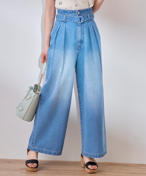 31 Sons de mode（トランテアン　ソン　ドゥ　モード）の「ベルト付きワイドデニムパンツ（デニムパンツ・レディース・インディゴブルー/サックスブルー・S/M）」の10枚目の写真