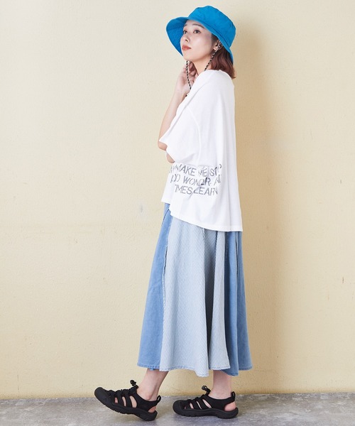 CUBE SUGAR(キューブシュガー)の「32/-OE天竺裾プリントTシャツ(Tシャツ/カットソー・レディース・ラベンダー/ピンク/ホワイト/マルチ/スミクロ・M)」の9枚目の写真