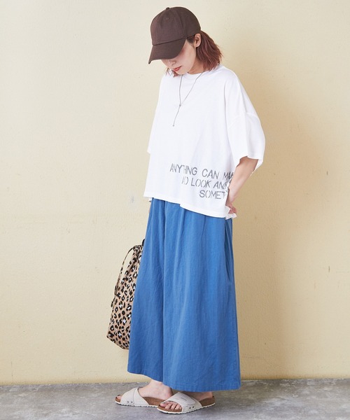 CUBE SUGAR(キューブシュガー)の「32/-OE天竺裾プリントTシャツ(Tシャツ/カットソー・レディース・ラベンダー/ピンク/ホワイト/マルチ/スミクロ・M)」の13枚目の写真