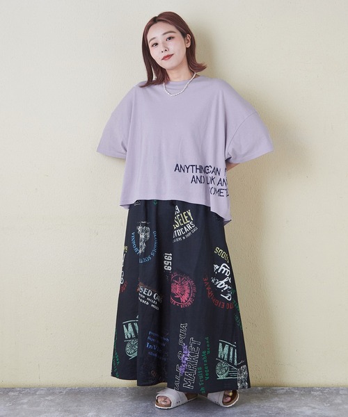 CUBE SUGAR(キューブシュガー)の「32/-OE天竺裾プリントTシャツ(Tシャツ/カットソー・レディース・ラベンダー/ピンク/ホワイト/マルチ/スミクロ・M)」の20枚目の写真