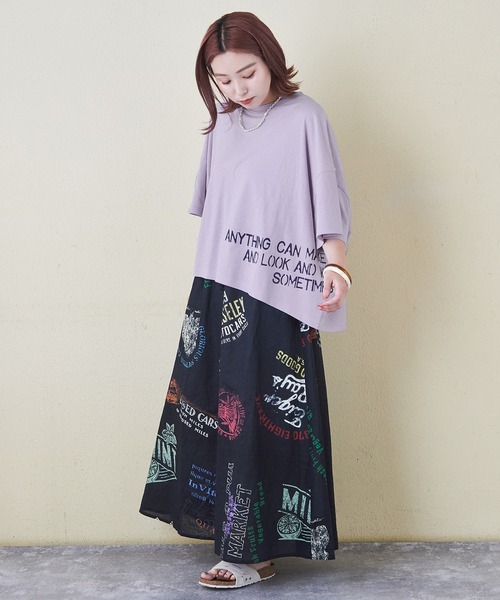 CUBE SUGAR(キューブシュガー)の「32/-OE天竺裾プリントTシャツ(Tシャツ/カットソー・レディース・ラベンダー/ピンク/ホワイト/マルチ/スミクロ・M)」の21枚目の写真