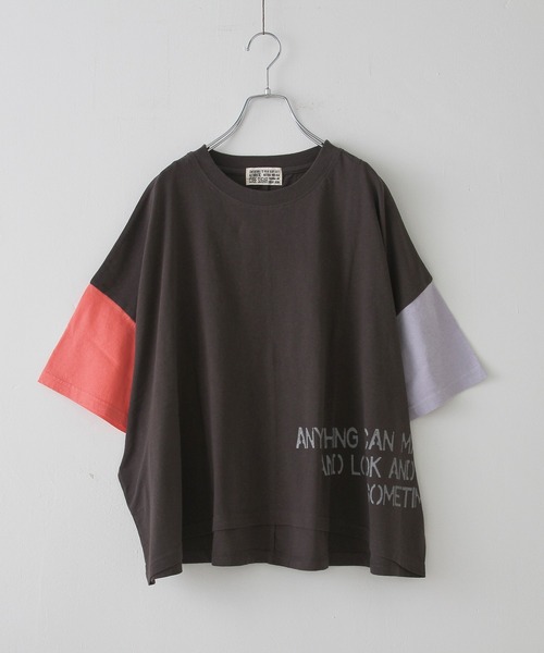 CUBE SUGAR(キューブシュガー)の「32/-OE天竺裾プリントTシャツ(Tシャツ/カットソー・レディース・ラベンダー/ピンク/ホワイト/マルチ/スミクロ・M)」の6枚目の写真