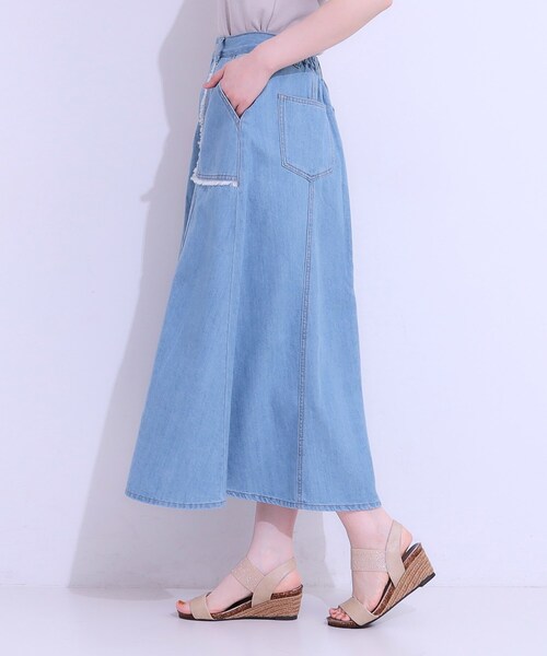 S-LL】フリンジポケットがアクセント デニムフレアスカート（スカート
