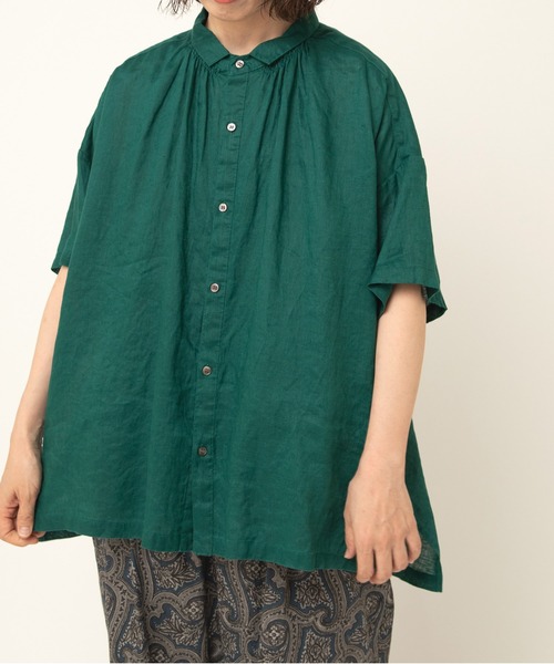 RNA-N（アールエヌエーエヌ）の「B2909 リネンスモールカラーシャーリングシャツ（シャツ/ブラウス・レディース・グリーン/ブラック/オフホワイト・FREE）」の3枚目の写真