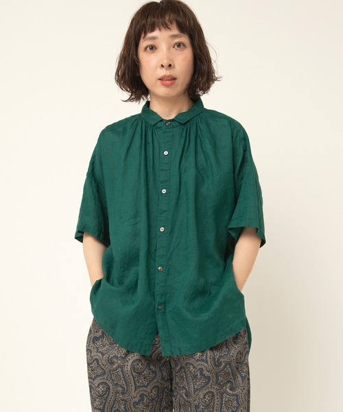 RNA-N（アールエヌエーエヌ）の「B2909 リネンスモールカラーシャーリングシャツ（シャツ/ブラウス・レディース・グリーン/ブラック/オフホワイト・FREE）」の4枚目の写真