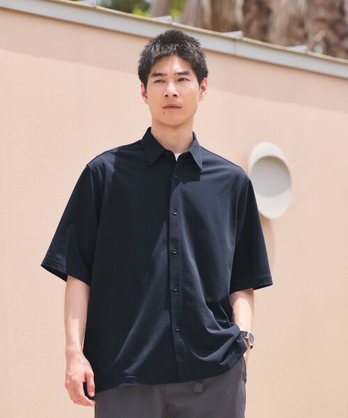 コモリ レーヨン　半袖シャツ COMOLI (コモリ) レーヨンチェック オープンカラーシャツ