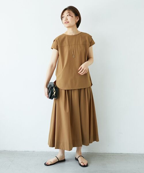 le.coeur blanc（ルクールブラン）の「ナイロンストレッチタックギャザースカート（スカート・レディース・ブラウン/グリーン/ベージュ・36/38）」の7枚目の写真