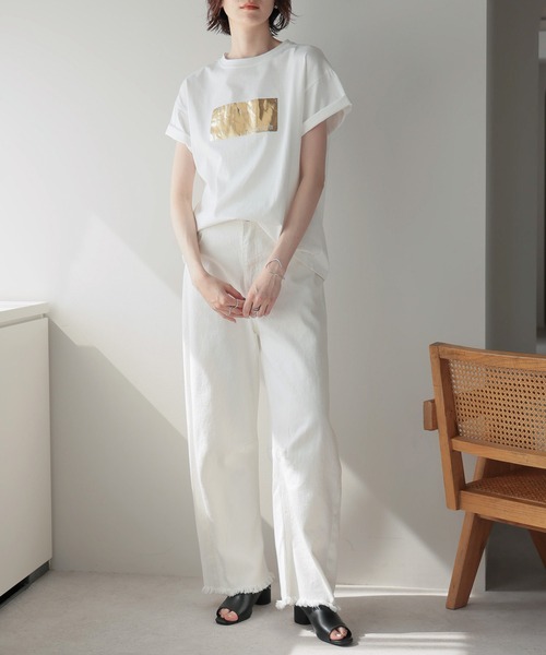 each（イーチ）の「箔プリントTシャツ（Tシャツ/カットソー・レディース・ホワイト×シルバー/ブラック/ホワイト/ブラック×シルバー・FREE）」の11枚目の写真