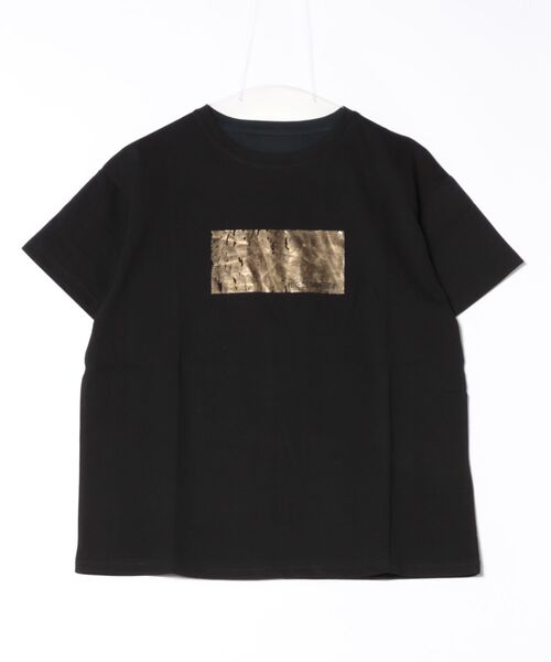 ★Golden ★プリント ワン ブラック コットン Tシャツ セール】箔プリントTシャツ（Tシャツ/カットソー）｜each