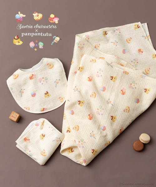 panpantutu（パンパンチュチュ）の「ガーゼおくるみ3点セット【サンリオキャラクターズ/シナモロール】（おくるみ・キッズ・ベージュ/ライトブルー・FREE）」の2枚目の写真
