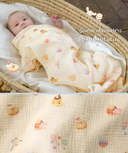 panpantutu（パンパンチュチュ）の「ガーゼおくるみ3点セット【サンリオキャラクターズ/シナモロール】（おくるみ・キッズ・ベージュ/ライトブルー・FREE）」の4枚目の写真
