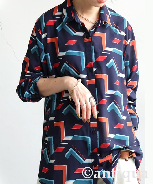 antiqua（アンティカ）の「幾何学柄シャツ（シャツ/ブラウス・レディース・ホワイト/ネイビー・ONESIZE）」の8枚目の写真