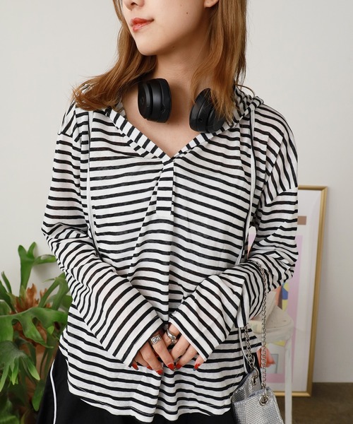 セール】フード付きVネックトップス（Tシャツ/カットソー）｜ROOPTOKYO