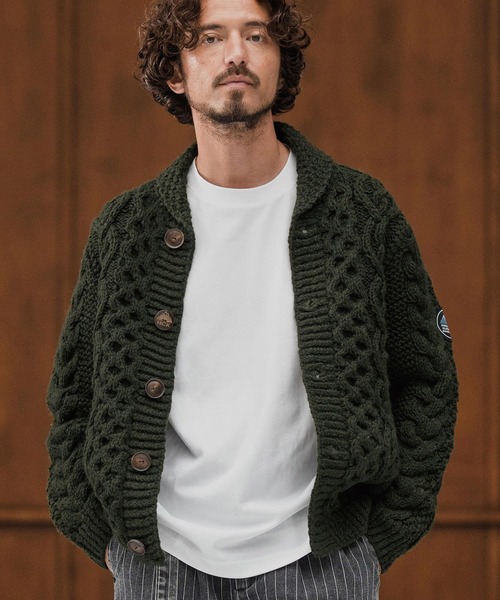 CAMBIO（カンビオ）の「mcg3668-【HIMALAYAN CLIMBERS HAND-KNIT別注】手編みショールカーディガン（カーディガン/ボレロ・メンズ・ネイビー系/セージグリーン/オリーブ/ブラック/コバルトブルー/レッド/コーラルピンク/ホワイト系その他・M/L/XL）」の4枚目の写真