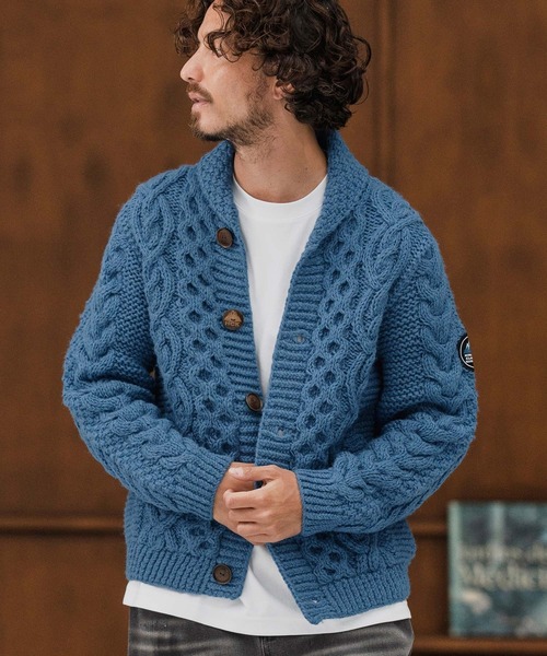 CAMBIO（カンビオ）の「mcg3668-【HIMALAYAN CLIMBERS HAND-KNIT別注】手編みショールカーディガン（カーディガン/ボレロ・メンズ・ネイビー系/セージグリーン/オリーブ/ブラック/コバルトブルー/レッド/コーラルピンク/ホワイト系その他・M/L/XL）」の9枚目の写真