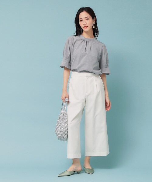 Sunauna（スーナウーナ）の「【きれいめ／定番シルエット】スタンドネックブラウス（シャツ/ブラウス・レディース・ベビーピンク/ライトブルー/チャコールグレー・34/38/40）」の7枚目の写真