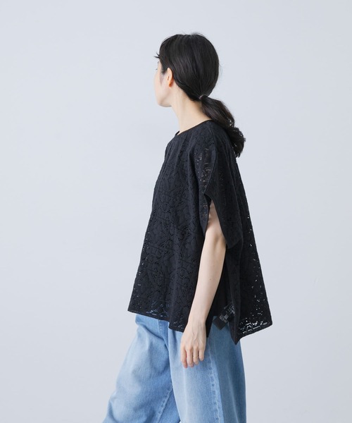 新品かぐれ コットンレースポンチョ 半袖 シャツ コットンレースポンチョプルオーバー（Tシャツ/カットソー）｜か