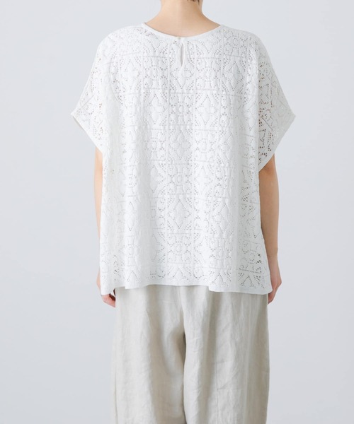 新品かぐれ コットンレースポンチョ 半袖 シャツ コットンレースポンチョプルオーバー（Tシャツ/カットソー）｜か