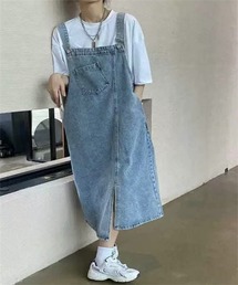 フロントスリット デニムサロペットスカート