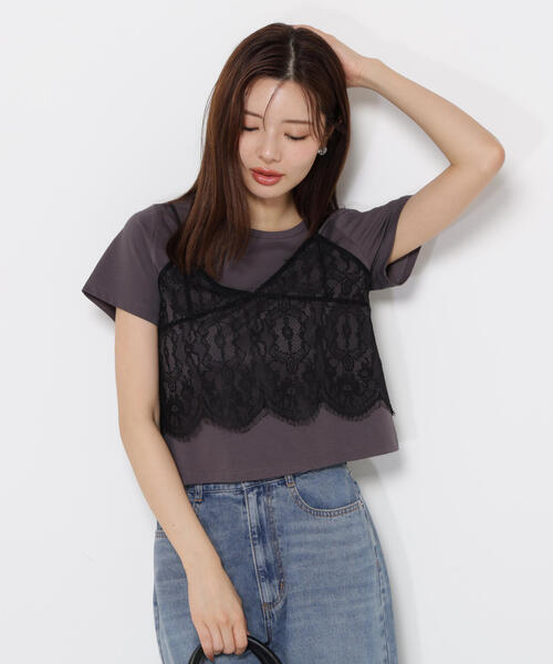 PROPORTION BODY DRESSING（プロポーションボディドレッシング）の「レースキャミセットカットソー / 1215260801（Tシャツ/カットソー・レディース・ブラウン系その他/ブラック/ダークグレー・FREE）」の2枚目の写真