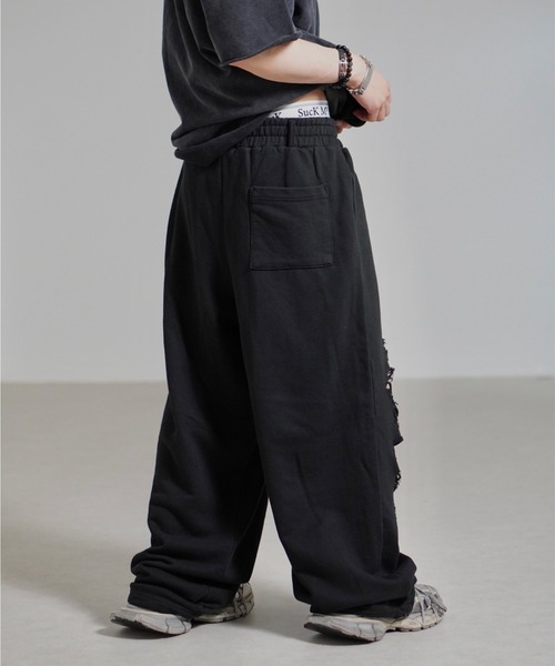 Chikashitsu +（チカシツプラス）の「【Chikashitsu +】full length crash sweat pants / 【チカシツプラス】フルレングスクラッシュスウェットパンツ <着用動画あり>（スウェットパンツ・メンズ・ブラック/グレー・ONE SIZE）」の10枚目の写真