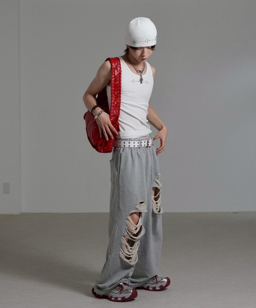 Chikashitsu +（チカシツプラス）の「【Chikashitsu +】full length crash sweat pants / 【チカシツプラス】フルレングスクラッシュスウェットパンツ <着用動画あり>（スウェットパンツ・メンズ・ブラック/グレー・ONE SIZE）」の16枚目の写真