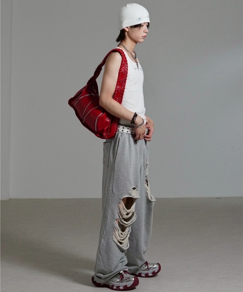 Chikashitsu +（チカシツプラス）の「【Chikashitsu +】full length crash sweat pants / 【チカシツプラス】フルレングスクラッシュスウェットパンツ <着用動画あり>（スウェットパンツ・メンズ・ブラック/グレー・ONE SIZE）」の18枚目の写真