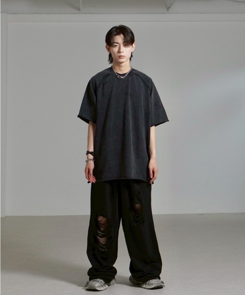 Chikashitsu +（チカシツプラス）の「【Chikashitsu +】full length crash sweat pants / 【チカシツプラス】フルレングスクラッシュスウェットパンツ <着用動画あり>（スウェットパンツ・メンズ・ブラック/グレー・ONE SIZE）」の6枚目の写真