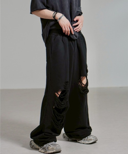 Chikashitsu +（チカシツプラス）の「【Chikashitsu +】full length crash sweat pants / 【チカシツプラス】フルレングスクラッシュスウェットパンツ <着用動画あり>（スウェットパンツ・メンズ・ブラック/グレー・ONE SIZE）」の7枚目の写真