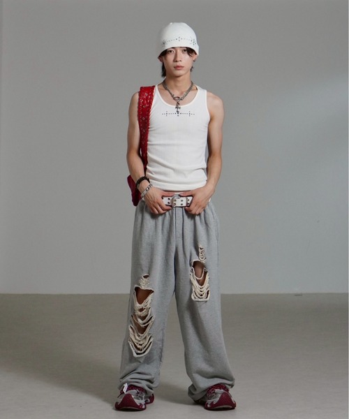 Chikashitsu +（チカシツプラス）の「【Chikashitsu +】full length crash sweat pants / 【チカシツプラス】フルレングスクラッシュスウェットパンツ <着用動画あり>（スウェットパンツ・メンズ・ブラック/グレー・ONE SIZE）」の17枚目の写真