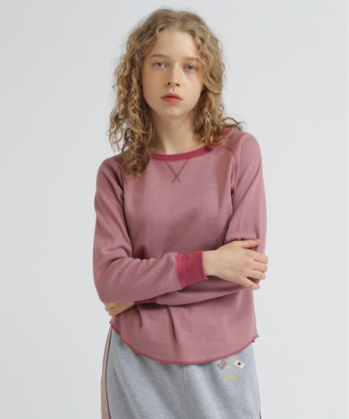 AVIREX（アヴィレックス）の「BICOLOR HONEYCOMBI WAFFLE T-SHIRT/バイカラーハニカムワッフルTシャツ（Tシャツ/カットソー・レディース・チャコールグレー/ナチュラル/ピンク・S/M）」の3枚目の写真