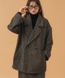 ヘリンボーンダブルテーラーJK / ブラック ブラウン 韓国 シンプル カジュアル ジャケット アウター 冬服 秋服 ノームコア ヘリンボーン トラッド