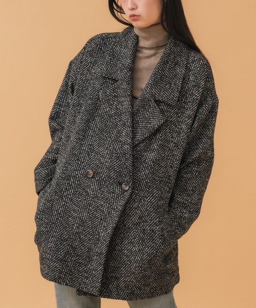 セール】ヘリンボーンダブルテーラーJK / ブラック ブラウン 韓国