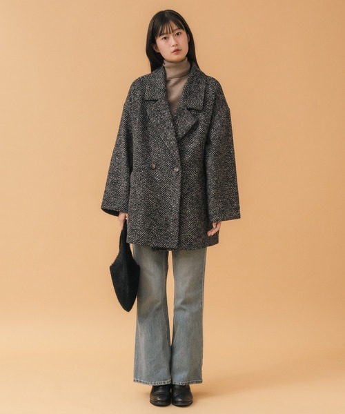 ヘリンボーンダブルテーラーJK / ブラック ブラウン 韓国 シンプル