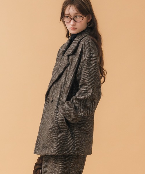 セール】ヘリンボーンダブルテーラーJK / ブラック ブラウン 韓国